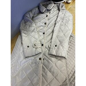 Land's End Size 8 Medium Long Beige Quilted Barn Jacket EUC Snaps Pockets